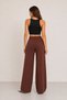 Women's Brown High Waist Pleated, Flowy, Woven Fabric, Wide Leg Palazzo Pants - 4