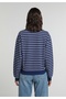 Regular Fit Polo Neck Striped Women's Navy Blue Sweatshirt - 2