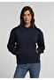 Regular Fit Hooded Plain Women's Navy Blue Sweatshirt