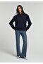 Regular Fit Hooded Plain Women's Navy Blue Sweatshirt - 3