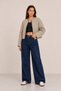 Women's Beige, Lined, Cropped Length, Zipper Detail, Balloon Sleeves, Oversize Seasonal Jacket - 3