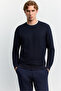 Men's Navy Blue Crew Neck Full Jacquard Long Sleeve Sweater A62Y5002 - 5