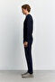Men's Navy Blue Crew Neck Full Jacquard Long Sleeve Sweater A62Y5002 - 3