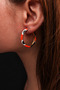 Bym183-1 Neon Orange Enameled Evil Eye Patterned Gold Steel Women's Hoop Earrings - 3