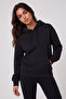 Black Standard Hooded Basic Women's Sweatshirt with Kangaroo Pocket - 97321 - 5
