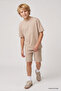 Beige Oversize Fit Basic Boys' Shorts Set - 11335