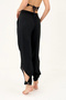 Women's Black Linen Mesh Bohemian Trousers, Shalwar, Elastic Waist, Pockets, Cuffed Cuffs, Pinterest - 7