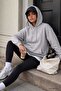 Gray Melange Standard Hooded Basic Women's Sweatshirt with Kangaroo Pocket - 97321 - 2