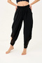 Women's Black Linen Mesh Bohemian Trousers, Shalwar, Elastic Waist, Pockets, Cuffed Cuffs, Pinterest - 5
