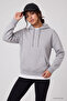 Gray Melange Standard Hooded Basic Women's Sweatshirt with Kangaroo Pocket - 97321 - 6