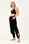 Women's Black Linen Mesh Bohemian Trousers, Shalwar, Elastic Waist, Pockets, Cuffed Cuffs, Pinterest - 3