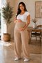 Women's High Waist Pleated Hidden Pocket Relaxed Fit Wide Leg Maternity Pants