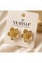 Women's Gold White Gray Pearlescent Flower Figured Enamel Model 2-Piece Earrings - 3