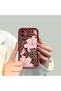 iPhone 18 Pro Compatible Case Camera Protector Floral Pattern Maroon Lover Couple Silicone Phone Case - 7