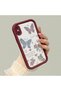 iPhone XS Max Compatible Case Camera Protector Heart Pattern Burgundy Lover Couple Silicone Phone Case - 3