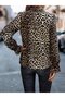 Women's Long Sleeve Gipe Detailed Turtleneck Leopard Pattern Single Jersey Blouse - 4
