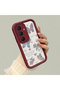 Samsung Galaxy S25 Fe Compatible Case Camera Protector Heart Pattern Burgundy Lover Couple Silicone Phone Case - 3
