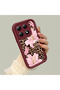 Mi 14t Compatible Case Camera Protector Floral Case Burgundy Lover Couple Silicone Phone Case - 3