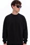 Men's Oversize Sweatshirt Heron Line Printed Black – Crew Neck, 3 Thread Raster Fleece - 3