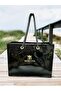 Black Pvc Printed Beach Bag - 3