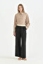 Elastic Waist Pleated Trousers with Elasticated Cuffs - Black