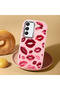 Samsung Galaxy S22 Compatible Case Camera Protector Pink Kiss Patterned Silicone Lover Couple Phone Case - 2