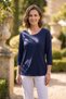 Women's Plus Size Lycra Bicycle Collar Stoned Three Quarter Sleeve Mother T-Shirt Combed Cotton Blouse