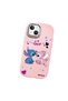 iPhone 14 Plus Compatible Case Camera Protector Pink Stitch Pattern Silicone Lover Couple Phone Case - 3