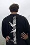 Men's Oversize Sweatshirt Heron Line Printed Black – Crew Neck, 3 Thread Raster Fleece - 4