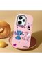 Redmi 13X Compatible Case Camera Protector Pink Stitch Patterned Silicone Couple Phone Case - 2