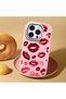 iPhone 15 Pro Compatible Case Camera Protector Pink Kiss Pattern Silicone Lover Couple Phone Case - 2
