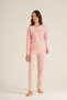Women's Light Pink Long Sleeve Pajama Set, 50% Cotton 50% Modal - 4