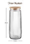Set of 6 1.5 Lt Striped Glass Storage Containers with Bamboo Lids – Glass Jars - 5