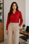 Long Sleeve Shirt with Buttons, Classic Collar, Suitable for Casual and Office Wear - Red