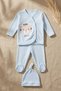 Mio Roar Baby Blue Ribbed 3-Piece Set - Cotton Double-Breasted Cardigan, Pants with Booties, and Beanie Set - 3
