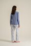 Women's Dark Blue Long Sleeve Buttoned Collar Pajama Set, 50% Cotton 50% Modal - 4