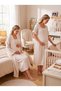 New Season Light Beige Muslin Fabric Special Design Short Sleeve 100% Cotton Maternity Dressing Gown Nightgown Set with Easy Breastfeeding Feature - 5