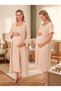 New Season Beige Muslin Fabric Special Design Short Sleeve 100% Cotton Maternity Dressing Gown Nightgown Set with Easy Breastfeeding Feature - 8