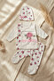 Baby Girl Rose Patterned 3-Piece Set - 100% Cotton Lace Detailed Double-Breasted Bodysuit, Booties, and Hat - 2