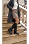 Leather Look Stretch Back Zipper Long Boots with Thick Medium High Heel - 6