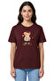 Women's Burgundy Autumn Teddy Bear Printed T-Shirt 100% Cotton Comfortable Fit