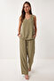 Modal Blouse Trousers Set Lmc0059 Olive Green - 2