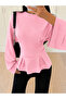 Women's Waist-Slit Flounce Long Sleeve Blouse 223