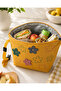 Mustard Yellow Insulated Lunch Bag with Floral Leather Details – Reusable Zipper Lunch Tote with Adjustable Strap - 2