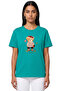 Women's Green Autumn Teddy Bear Printed T-Shirt 100% Cotton Comfortable Fit