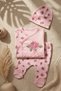 Baby Girl Rose Patterned 3-Piece Set - 100% Cotton Lace Detailed Double-Breasted Bodysuit, Booties, and Hat - 4