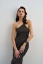 Silver Openwork One-Shoulder Glittery Long Dress