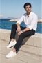 Men's Black Classic Fabric Trousers Slim Fit Lycra Ankle Length Narrow Leg - 3