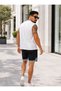 Gym Sport Gym Running Hiking Relax (Striped Shorts and Zero Sleeve Tshirt) Bottom Top Set Cotton Combed - 3