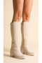 Leather Look Stretch Back Zipper Long Boots with Thick Medium High Heel - 2